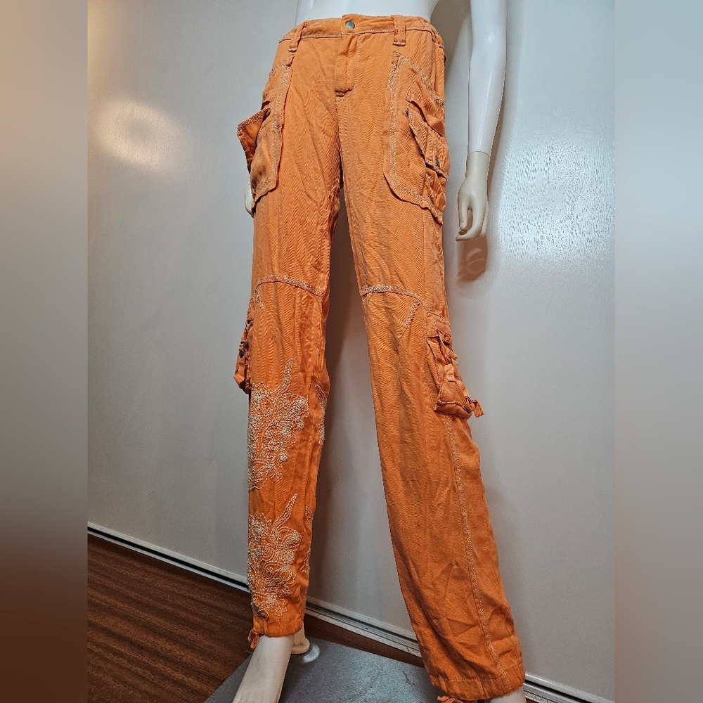 DA-NANG Orange Cargo Pants 100% Silk Size XS - Picture 14 of 16